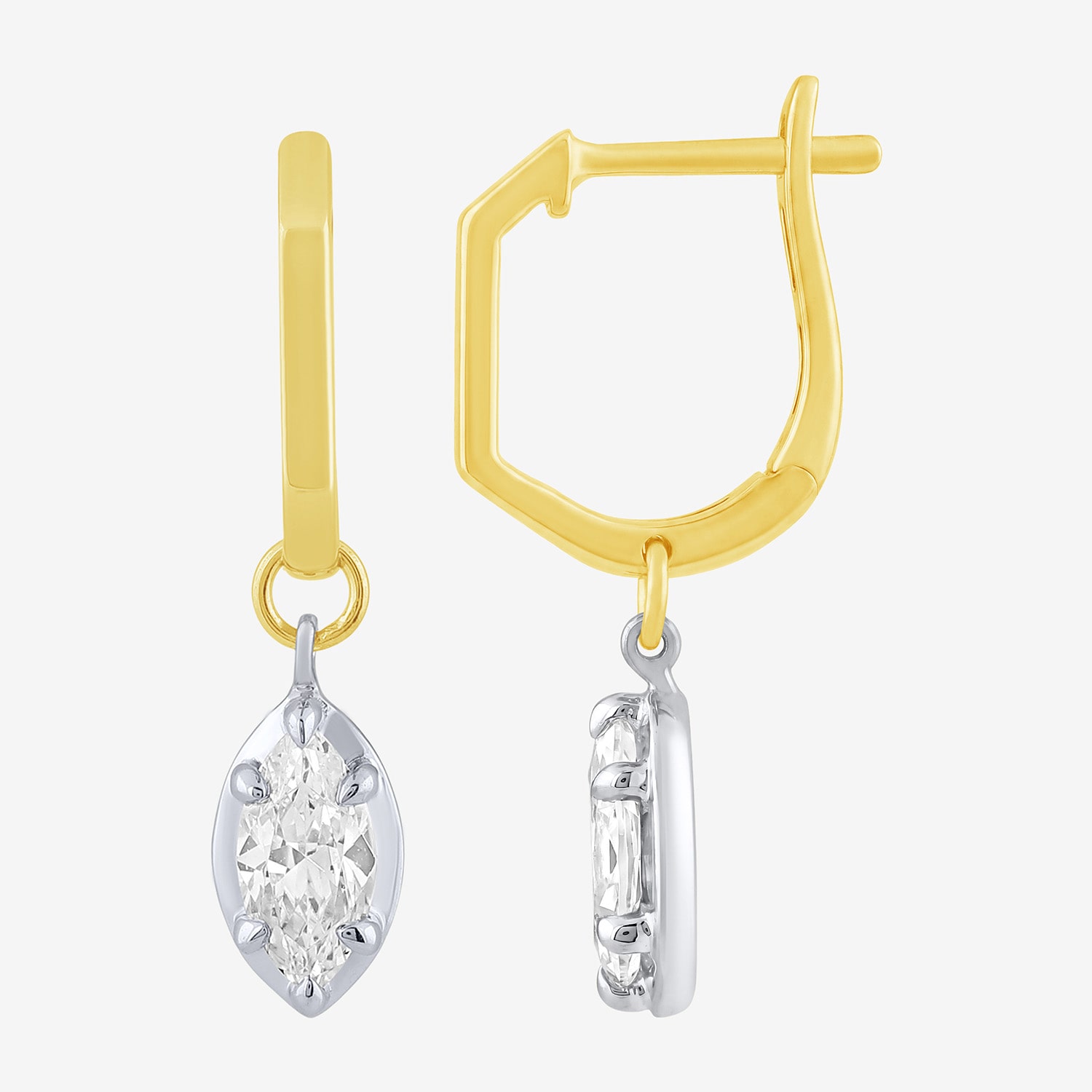 (F / Vs2) Womens 1 CT. T.W. Lab Grown White Diamond 10K Two Tone Gold 26mm Marquise Hoop Earrings