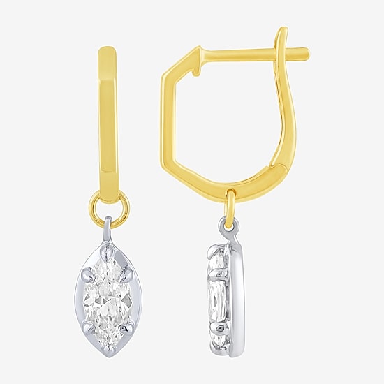(F / Vs2) Womens 1 CT. T.W. Lab Grown White Diamond 10K Two Tone Gold 26mm Marquise Hoop Earrings