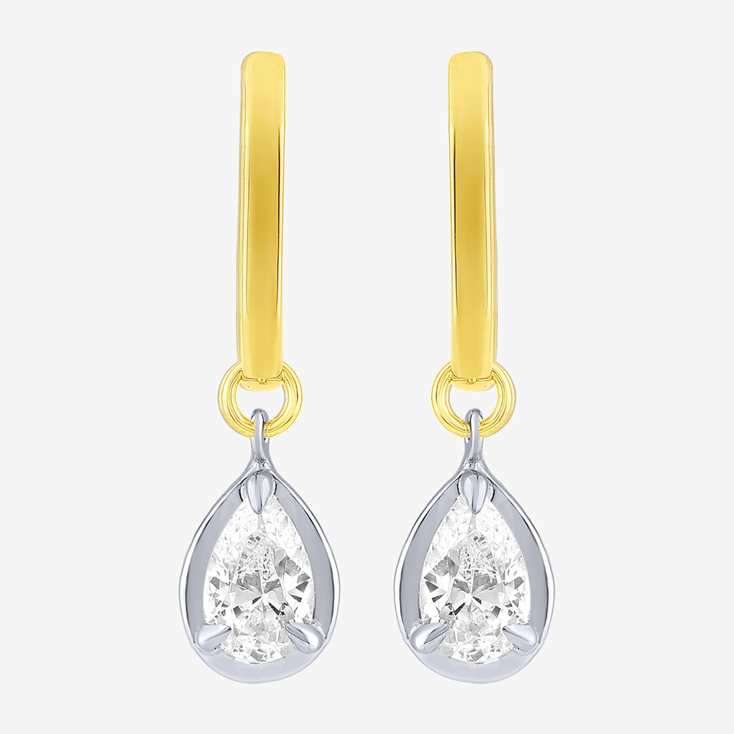 (F / Vs2) Womens 1 CT. T.W. Lab Grown White Diamond 10K Two Tone Gold 25mm Pear Hoop Earrings