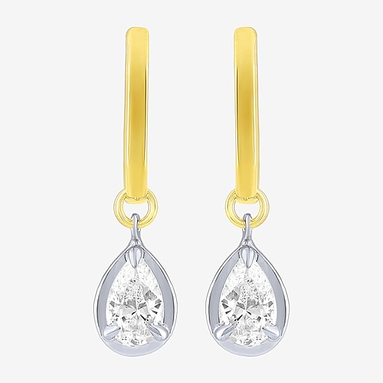 (F / Vs2) Womens 1 CT. T.W. Lab Grown White Diamond 10K Two Tone Gold 25mm Pear Hoop Earrings