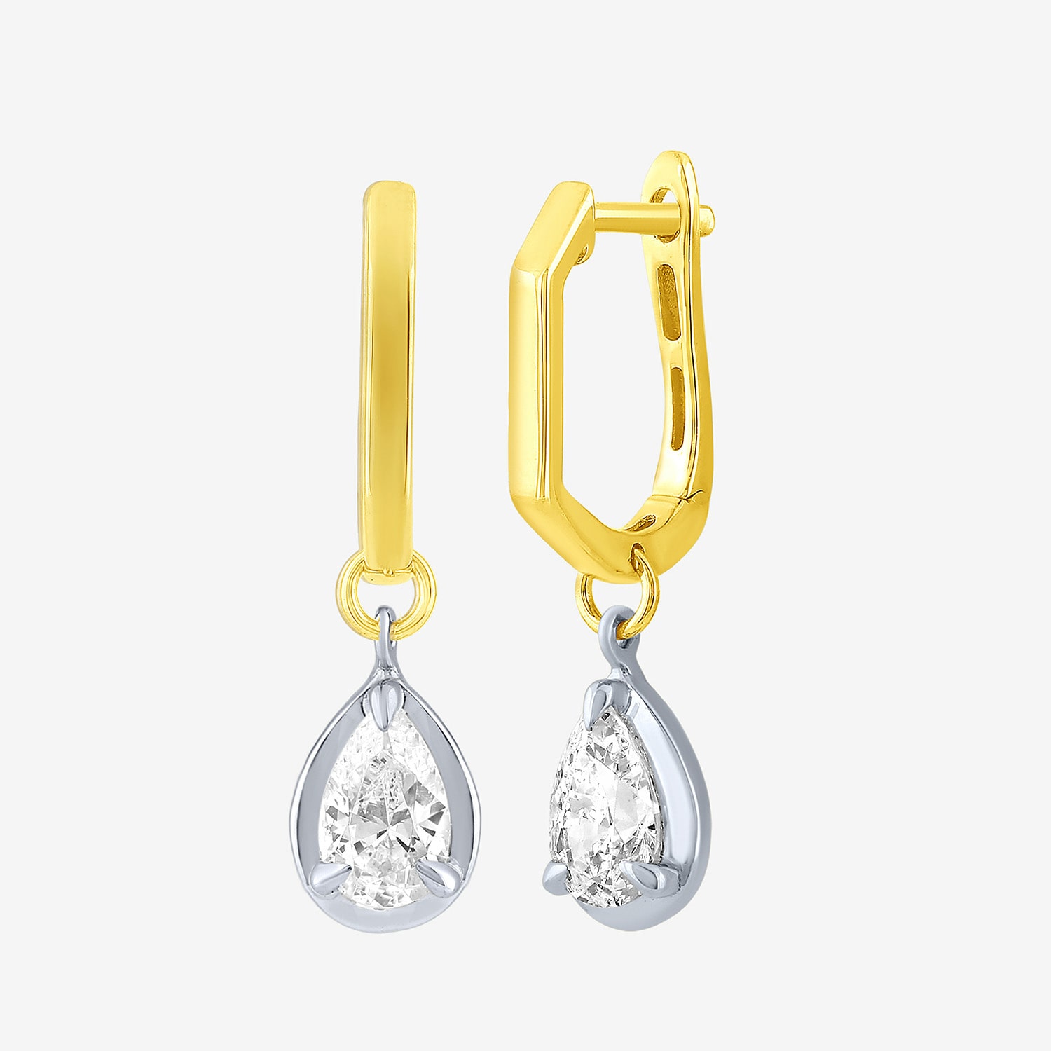 (F / Vs2) Womens 1 CT. T.W. Lab Grown White Diamond 10K Two Tone Gold 25mm Pear Hoop Earrings