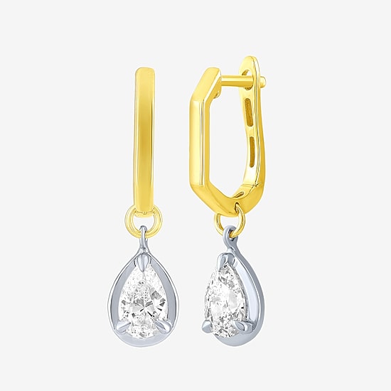(F / Vs2) Womens 1 CT. T.W. Lab Grown White Diamond 10K Two Tone Gold 25mm Pear Hoop Earrings
