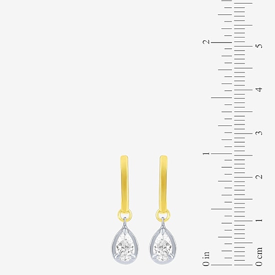 (F / Vs2) Womens 1 CT. T.W. Lab Grown White Diamond 10K Two Tone Gold 25mm Pear Hoop Earrings