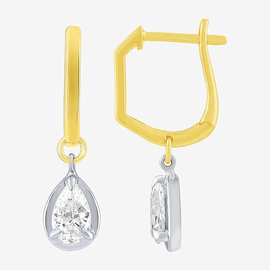 (F / Vs2) Womens 1 CT. T.W. Lab Grown White Diamond 10K Two Tone Gold 25mm Pear Hoop Earrings