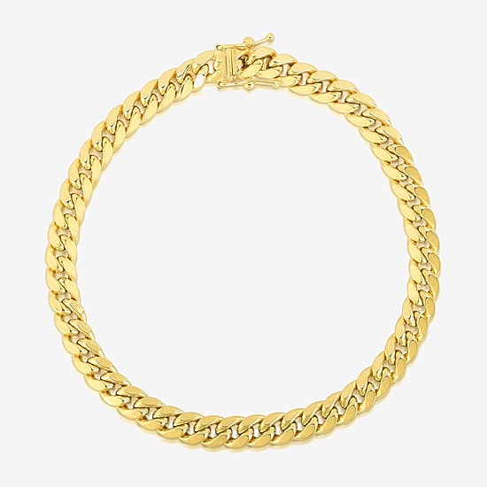 Mens 14K Gold 8 1/2 Inch Hollow Cuban Chain Bracelet