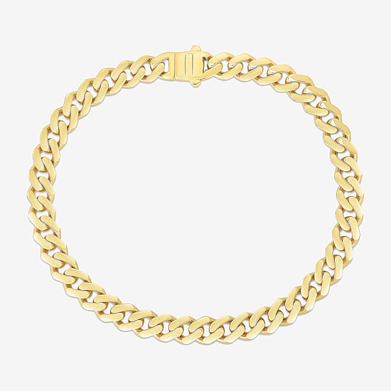 Mens 14K Gold 8 Inch Semisolid Cuban Chain Bracelet