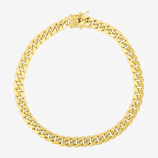 Mens 14K Gold 8 1/2 Inch Hollow Cuban Chain Bracelet