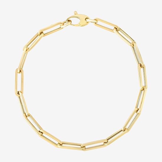 Womens 14K Gold 7.5 Inch Semisolid Paperclip Chain Bracelet