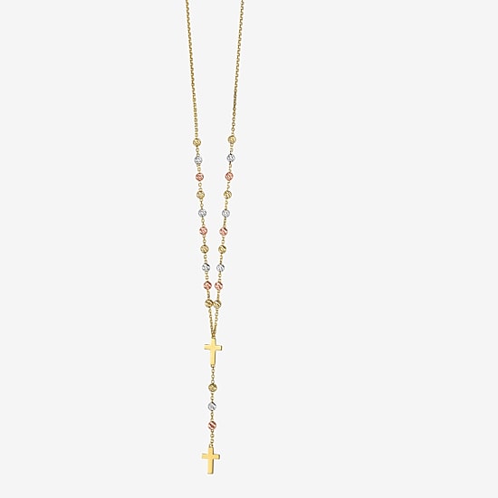 Religious Jewelry Cross Womens 14K Gold 17 Inch Rosary Necklace