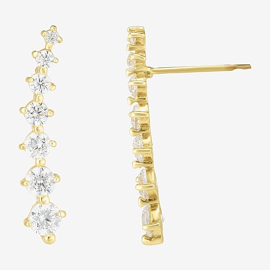 Gold Addiction Womens Cubic Zirconia 14K Gold Round Ear Climbers