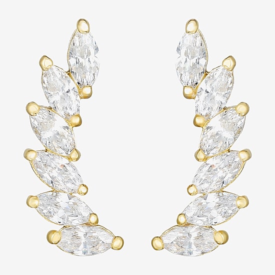 Gold Addiction Cubic Zirconia 14K Gold 14.9mm Marquise Stud Earrings