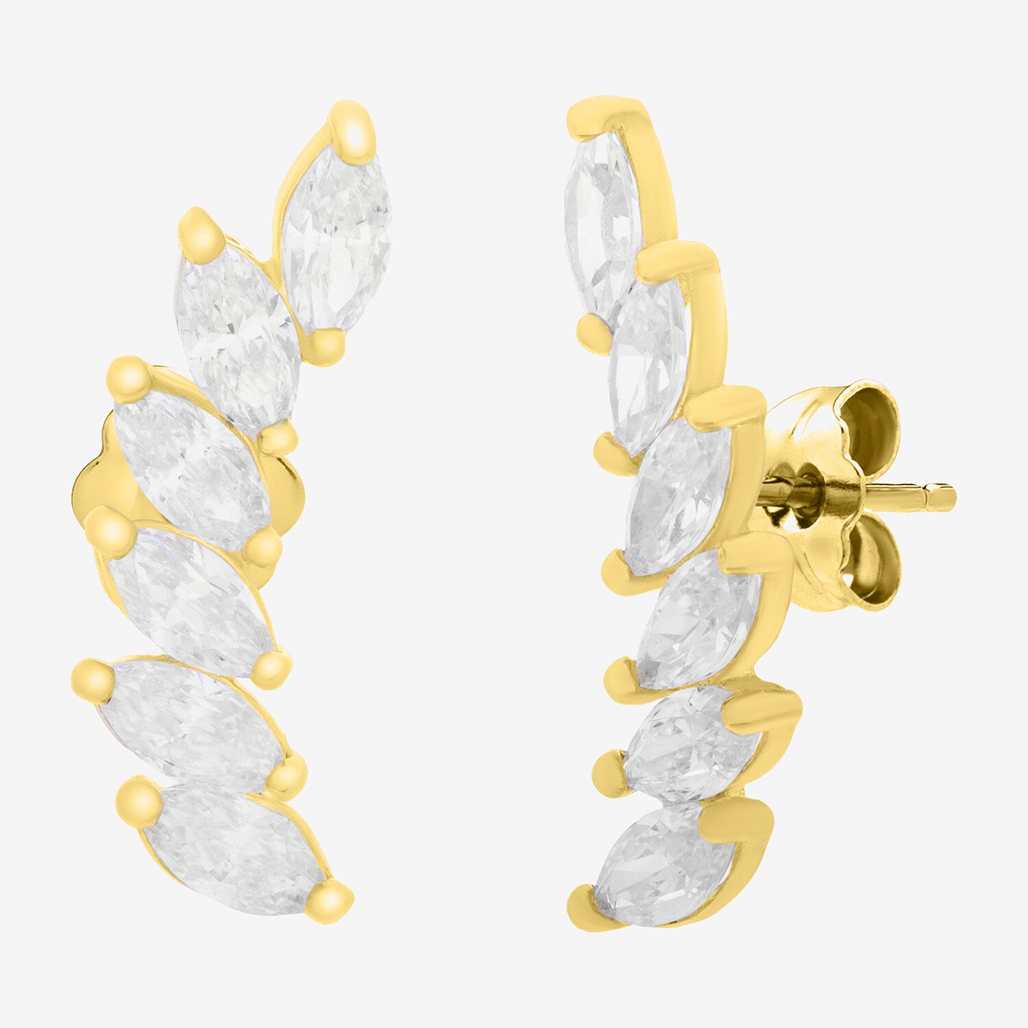 Gold Addiction Cubic Zirconia 14K Gold 14.9mm Marquise Stud Earrings