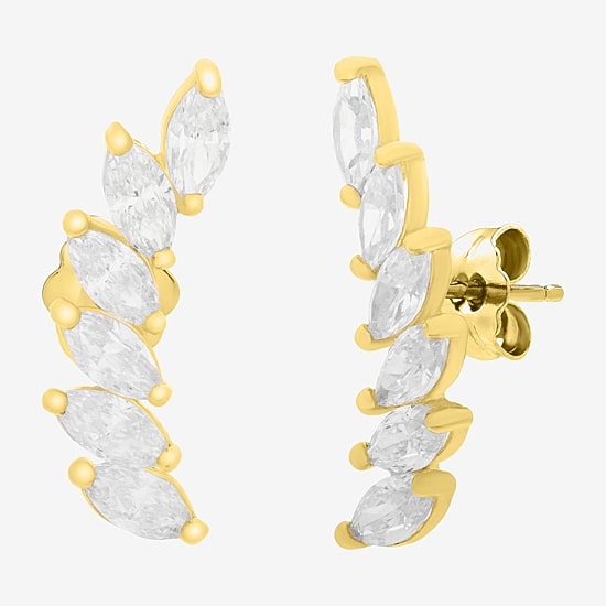 Gold Addiction Cubic Zirconia 14K Gold 14.9mm Marquise Stud Earrings
