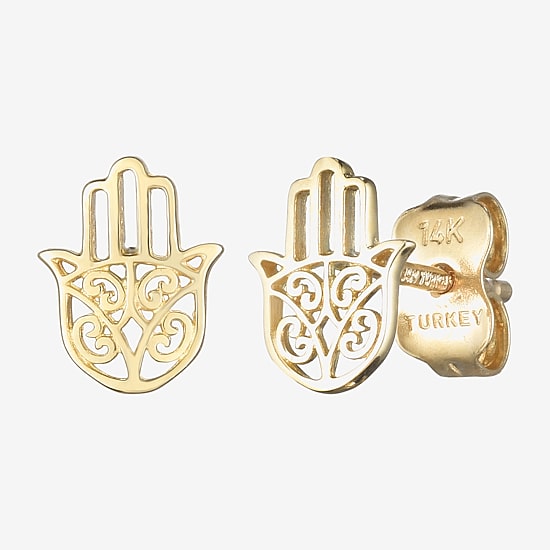 14K Gold 8mm Hamsa Stud Earrings