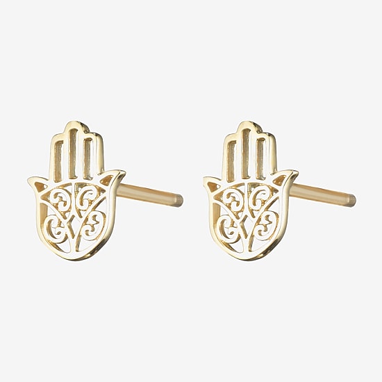 14K Gold 8mm Hamsa Stud Earrings