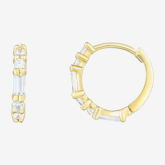 Womens Cubic Zirconia 14K Gold 10.5mm Rectangular Hoop Earrings