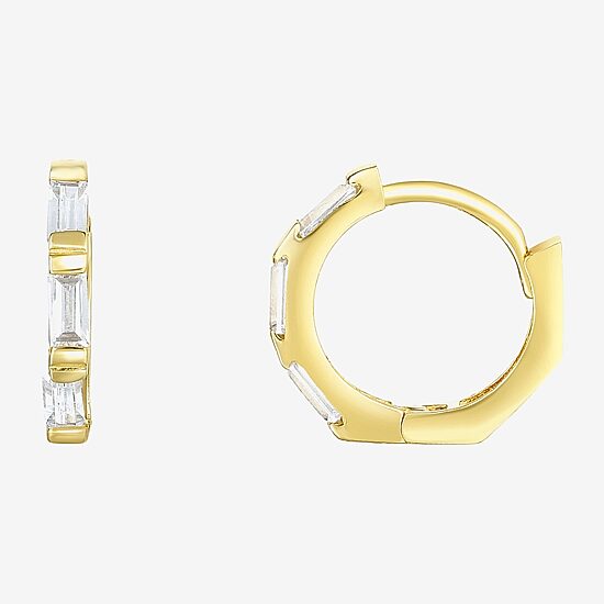 Womens Cubic Zirconia 14K Gold 11mm Rectangular Hoop Earrings
