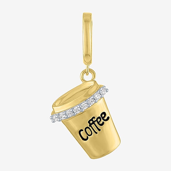 Charmed by Diamond Addiction Diamond Accent Coffee (G-H / Si2- I1) White Diamond Accent 14K Gold Over Silver Charm