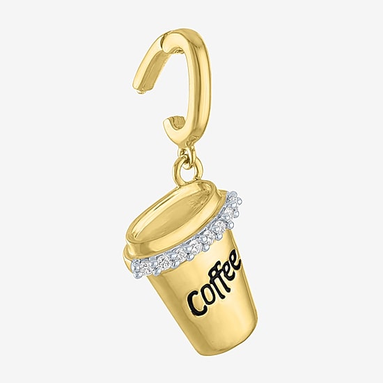 Charmed by Diamond Addiction Diamond Accent Coffee (G-H / Si2- I1) White Diamond Accent 14K Gold Over Silver Charm
