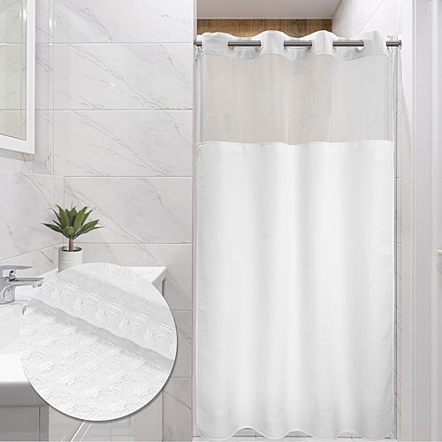 Awesome Home No Hook Waffle Snap-in Liner Shower Curtain In White