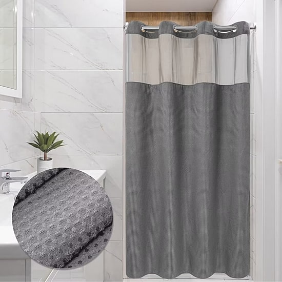Awesome Home™ No Hook Waffle Snap-In Liner Shower Curtain