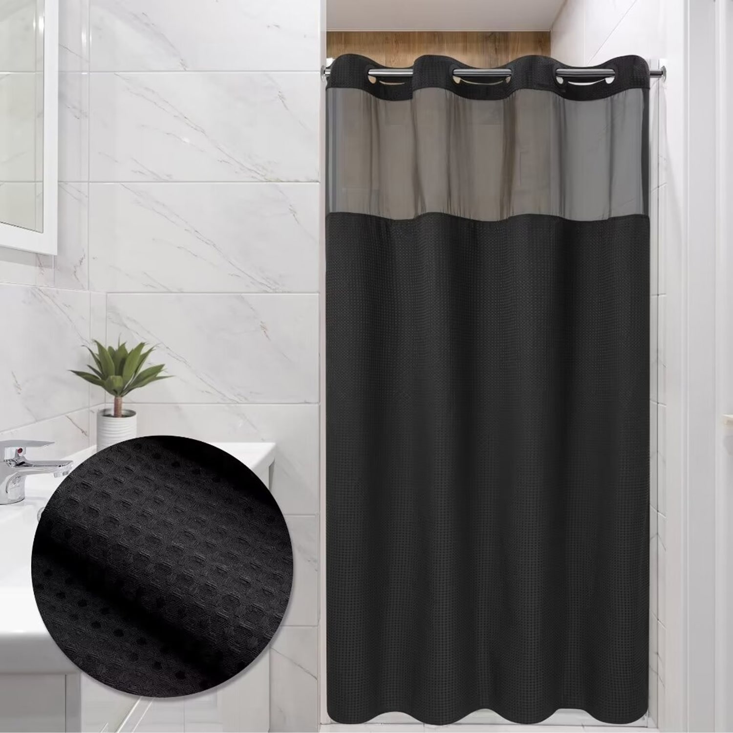 Awesome Home™ No Hook Waffle Snap-In Liner Shower Curtain