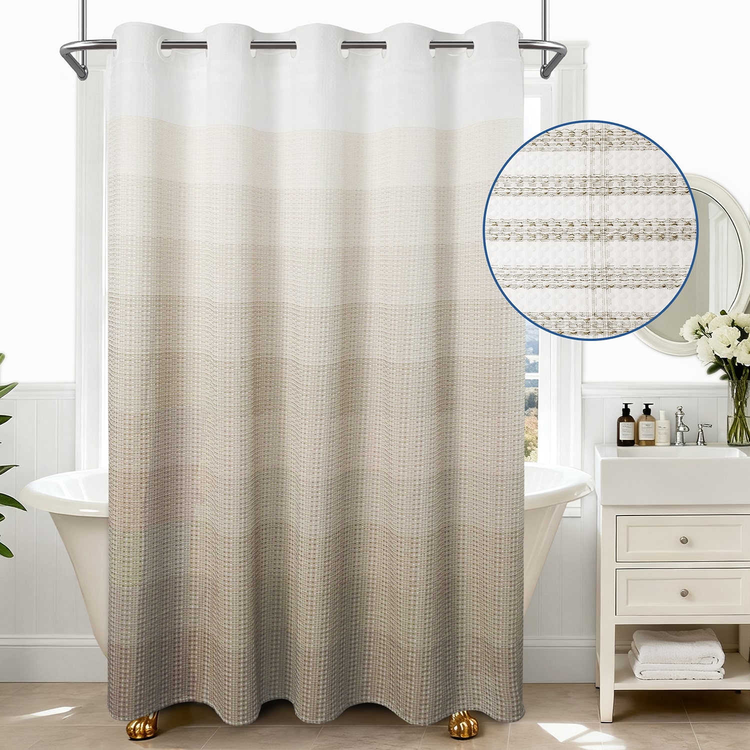 Awesome Home™ No Hook Ombre Waffle Snap-In Liner Shower Curtain