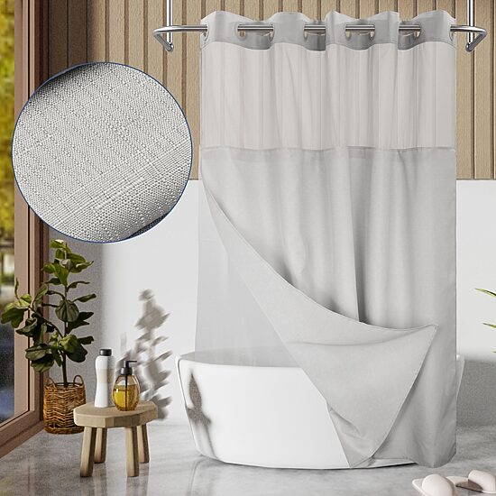 Awesome Home™ No Hook Slub Linen Texture Peva Snap-In Liner Shower Curtain