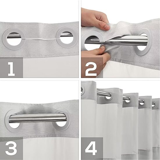 Awesome Home™ No Hook Slub Linen Texture Peva Snap-In Liner Shower Curtain