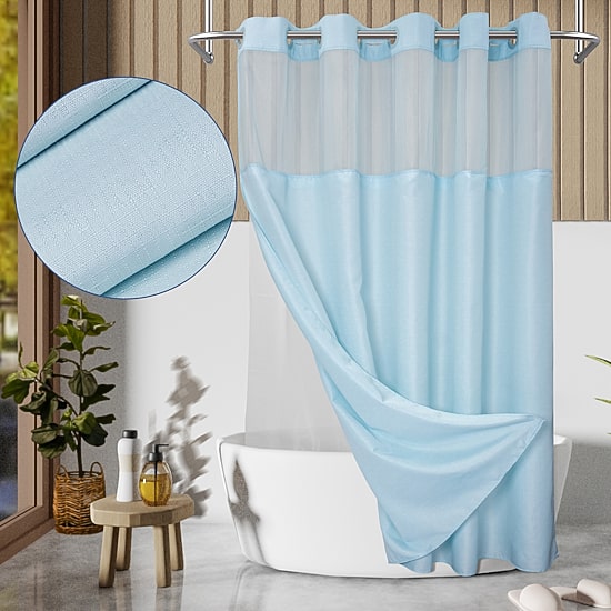 Awesome Home™ No Hook Slub Linen Texture Peva Snap-In Liner Shower Curtain