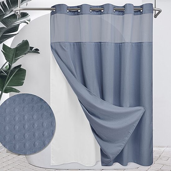 Awesome Home™ No Hook Waffle Snap-In Liner Shower Curtain