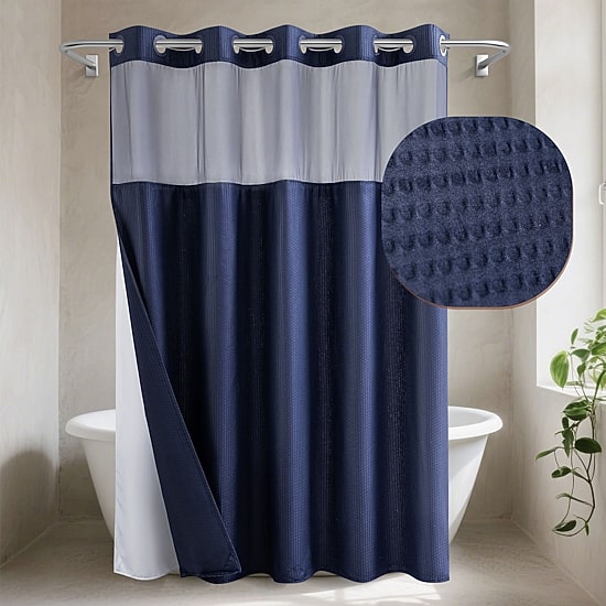 Awesome Home™ No Hook Embossed Snap-In Liner Shower Curtain