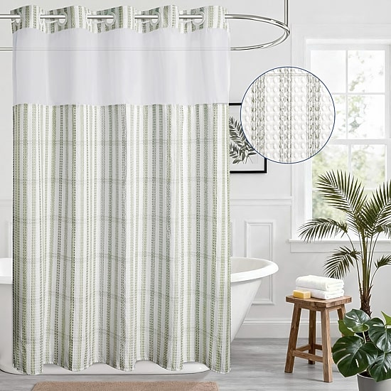 Awesome Home™ No Hook Plaid Waffle Snap-In Liner Shower Curtain