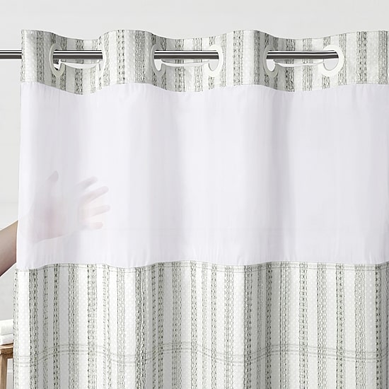 Awesome Home™ No Hook Plaid Waffle Snap-In Liner Shower Curtain