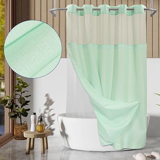 Awesome Home™ No Hook Slub Linen Texture Peva Snap-In Liner Shower Curtain