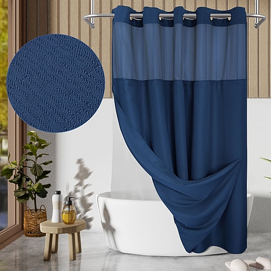 Awesome Home™ No Hook Slub Linen Texture Peva Snap-In Liner Shower Curtain