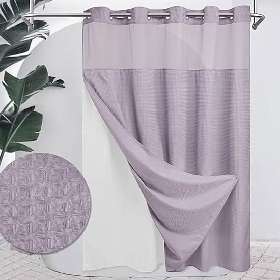 Awesome Home™ No Hook Waffle Snap-In Liner Shower Curtain