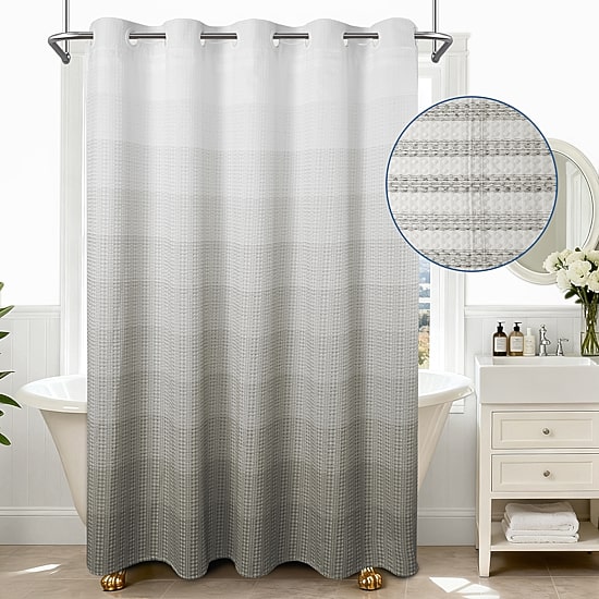 Awesome Home™ No Hook Ombre Waffle Snap-In Liner Shower Curtain