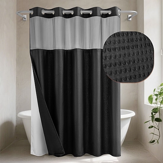 Awesome Home™ No Hook Embossed Snap-In Liner Shower Curtain