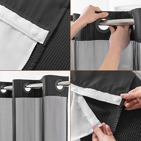 Awesome Home™ No Hook Embossed Snap-In Liner Shower Curtain