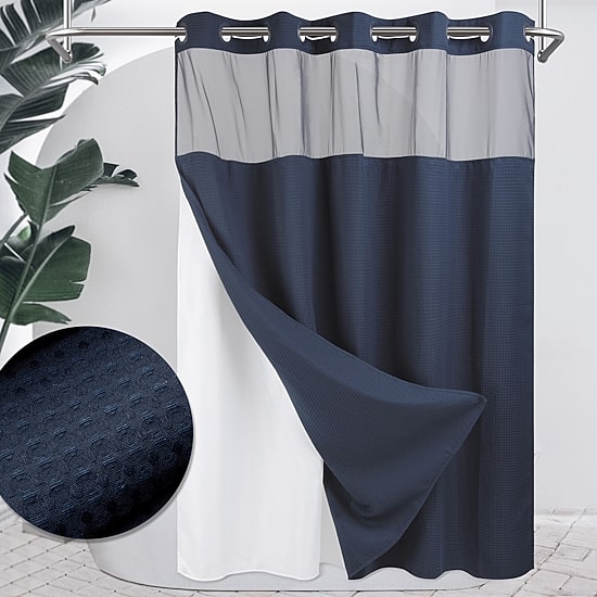 Awesome Home™ No Hook Waffle Snap-In Liner Shower Curtain