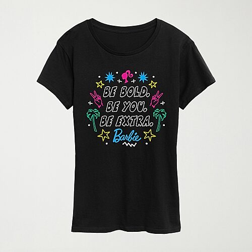 Womens Crew Neck Short Sleeve Regular Fit Barbie Graphic T-Shirt, Medium, Black