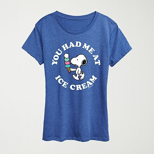 Womens Crew Neck Short Sleeve Regular Fit Peanuts Snoopy Graphic T-Shirt, Medium, Blue