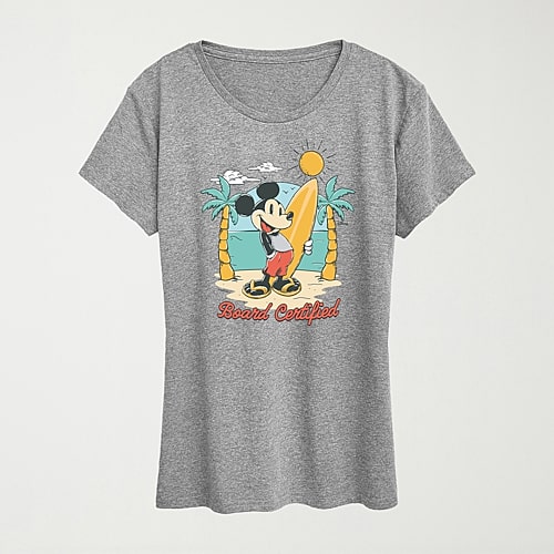 Womens Crew Neck Short Sleeve Regular Fit Mickey Mouse Graphic T-Shirt, Large, Gray