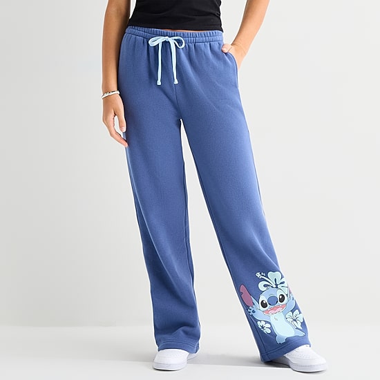 Stitch Womens Juniors Wide Leg Mid Rise Sweatpant