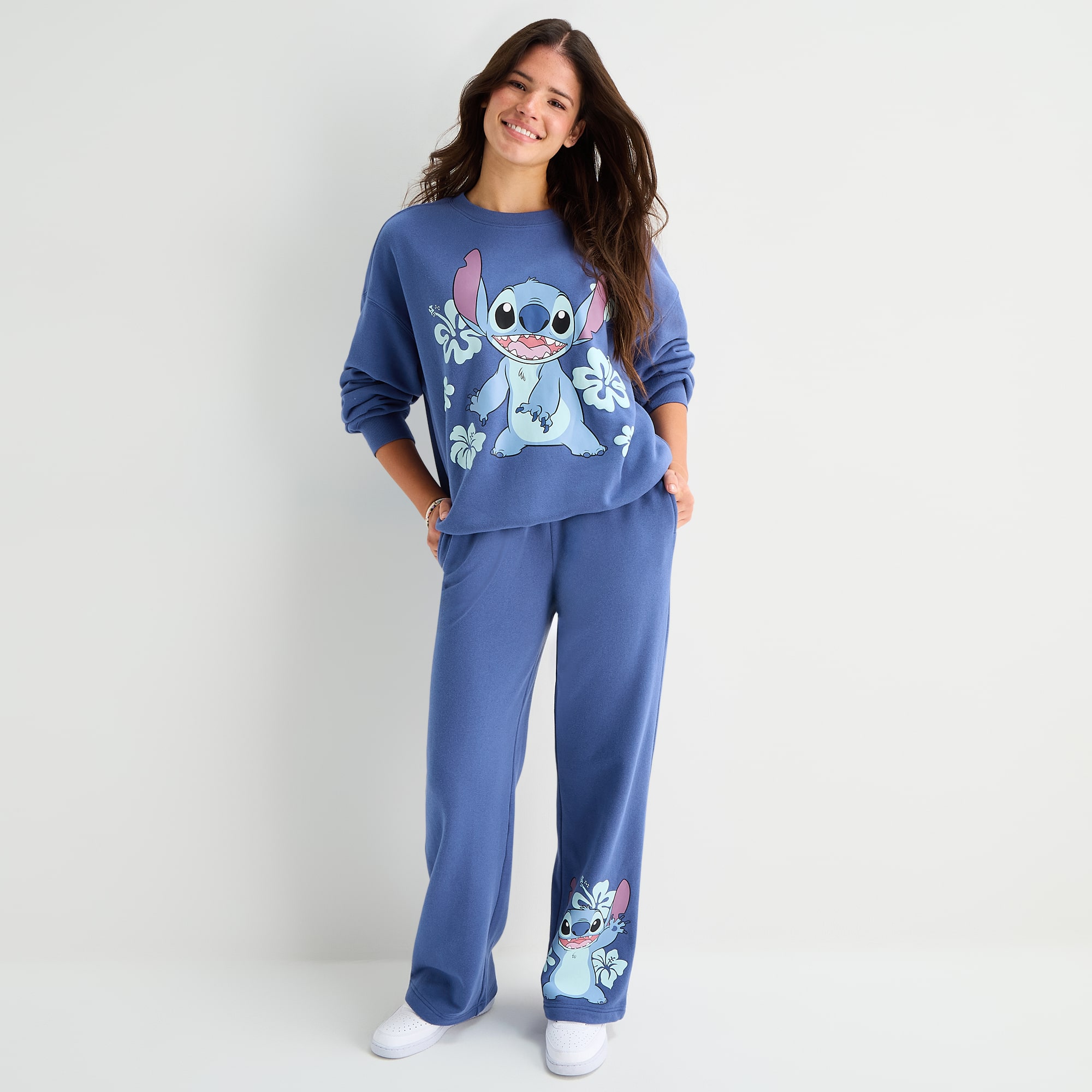 Stitch Sweatpant Womens Juniors Wide Leg Mid Rise Fleece