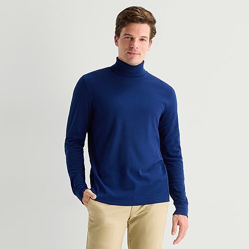 St. John's Bay Interlock Mens Long Sleeve Classic Fit Turtleneck In Blue
