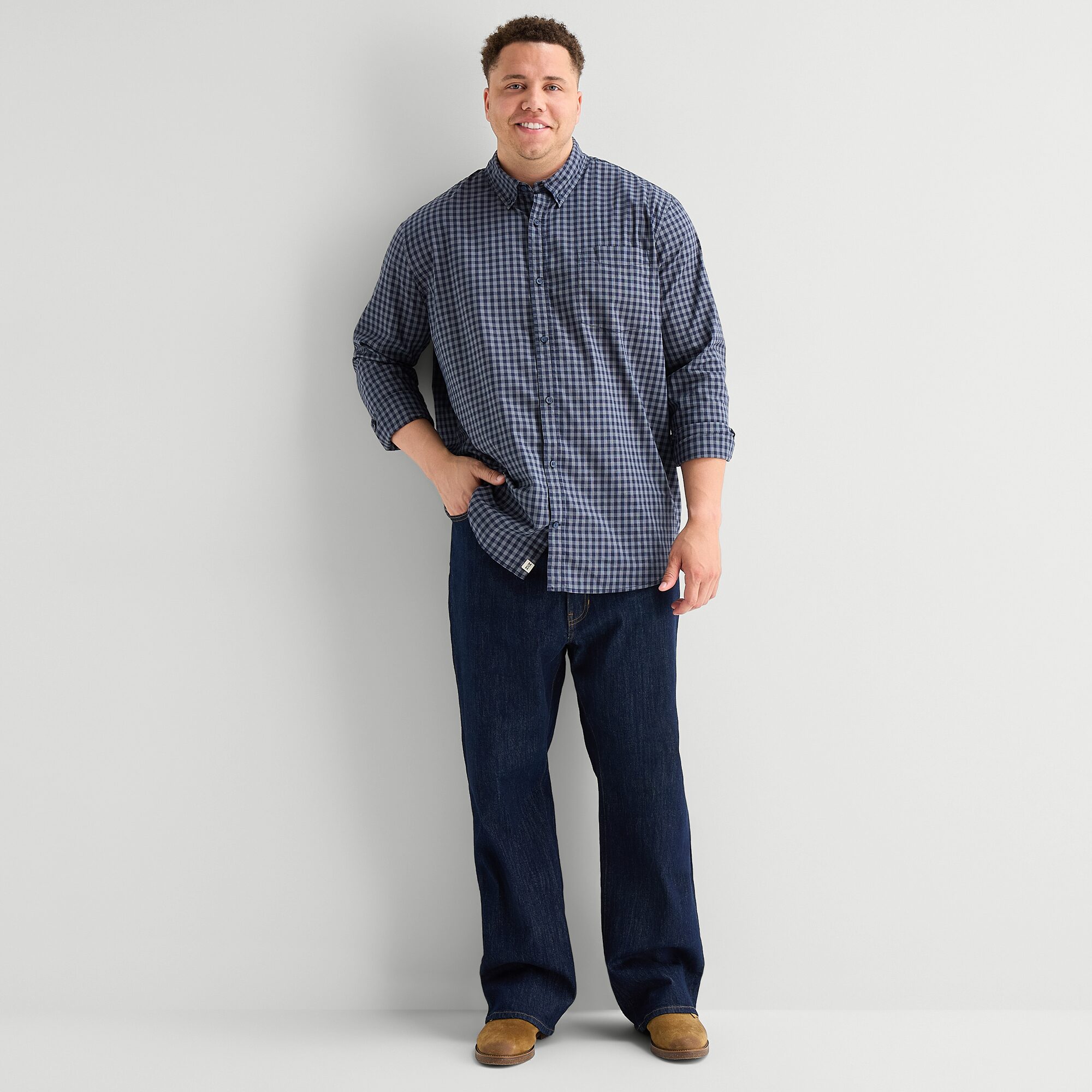 mutual weave Mens Long Sleeve Regular Fit Big and Tall Button-Down Shirt