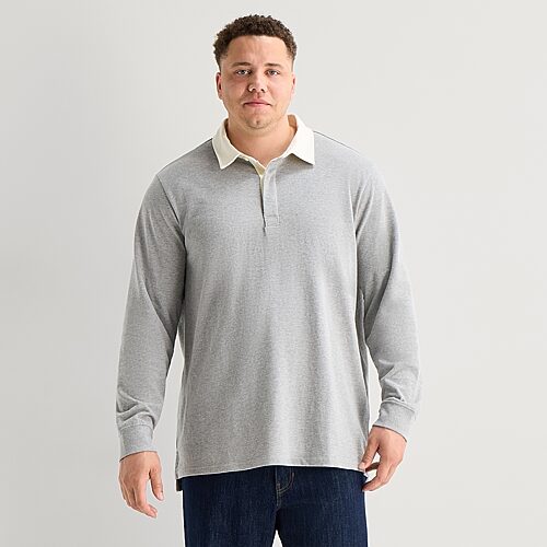 mutual weave Big and Tall Mens Regular Fit Long Sleeve Polo Shirt, 3x-large Tall, Gray