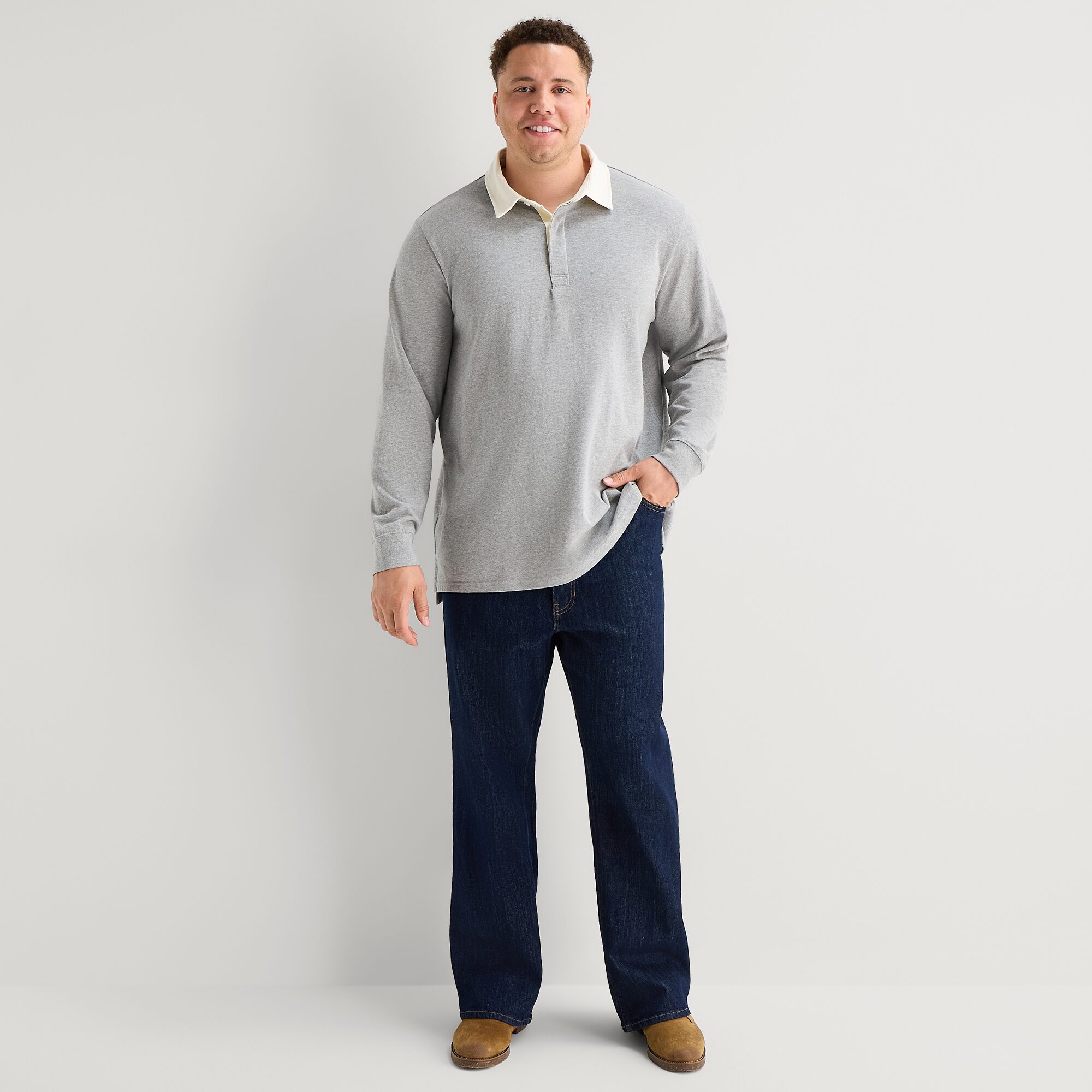 mutual weave Big and Tall Mens Regular Fit Long Sleeve Polo Shirt